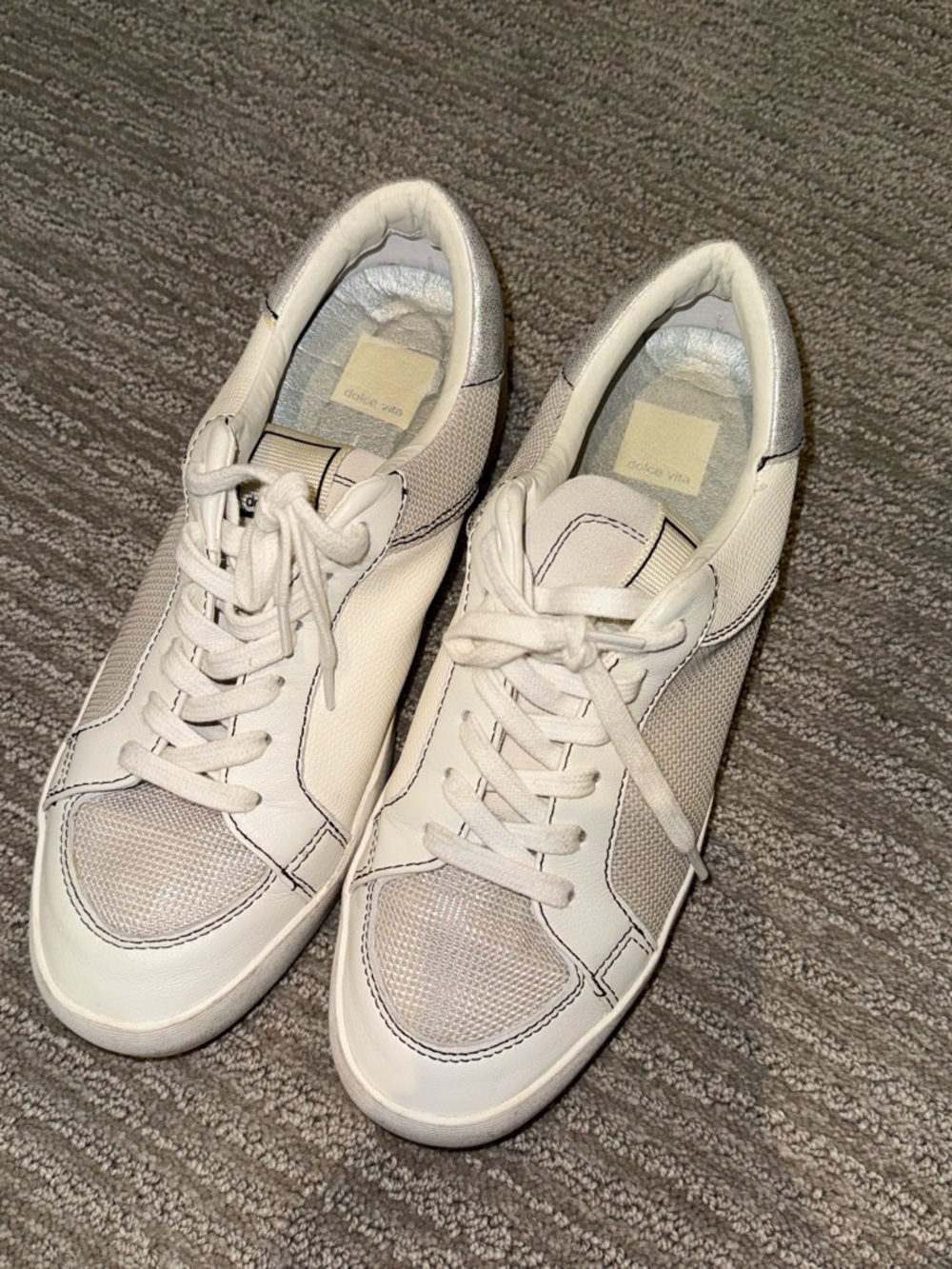 Dolce Vita Ivory and White Mixed-Material Sneakers
